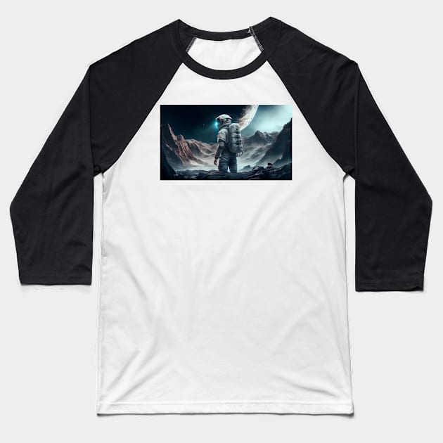 Astronaut on a mythical planet Baseball T-Shirt by Aura.